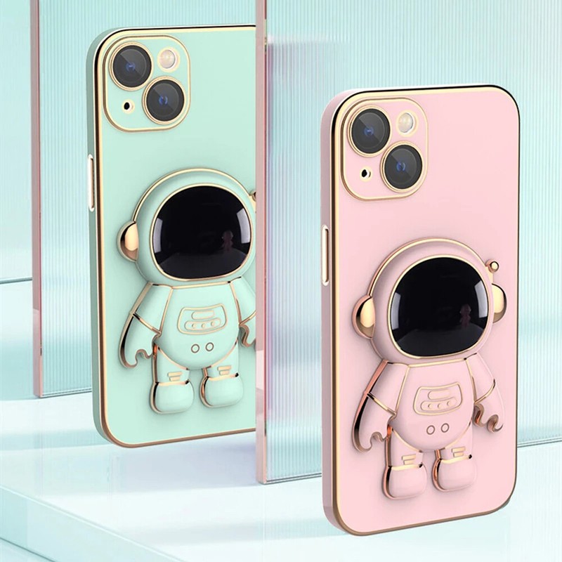 Astronaut Stand Phone Case Plating Silicone Cover For iPhone 13 12 Pro MAX 11 XS gallery
