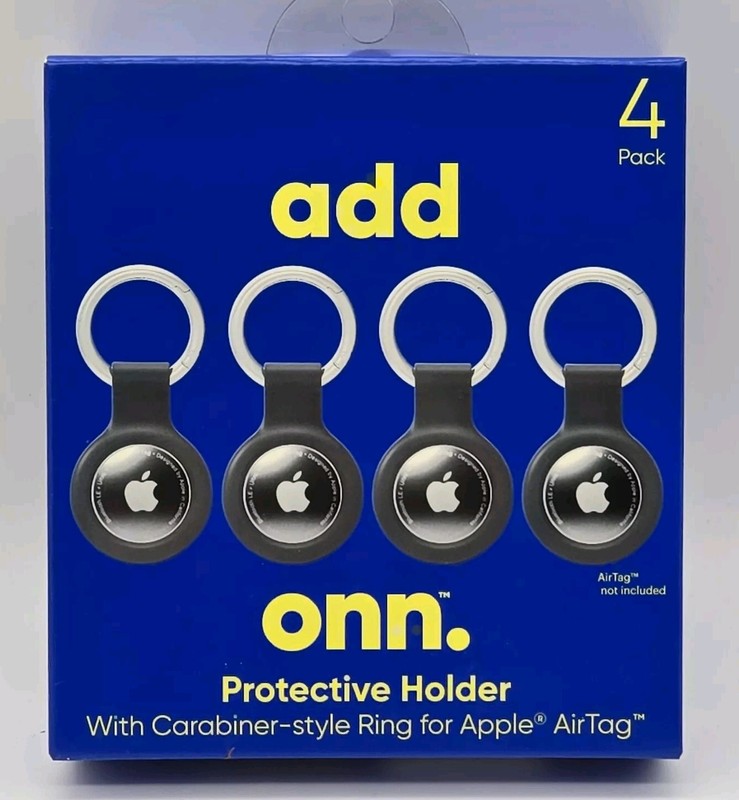 ONN Apple Airtag Protective Holder Carabiner-style Ring 4 Pack Black Silicone
