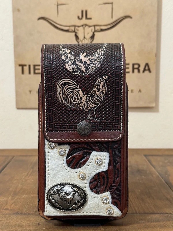 Real Leather Vaquero Rooster Phone Case Pouch Belt Holster Handmade In Mexico gallery