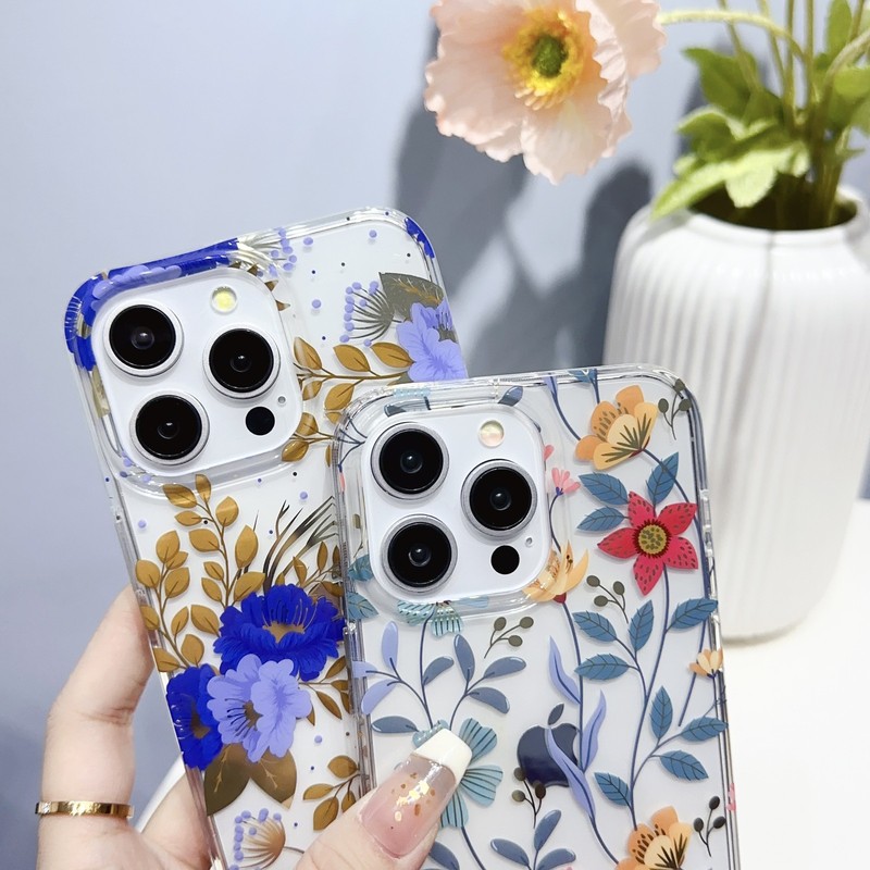 For iPhone 16 Pro Max 15 14 13 12 11 Pattern Flower Clear Slim Phone Case Cover gallery