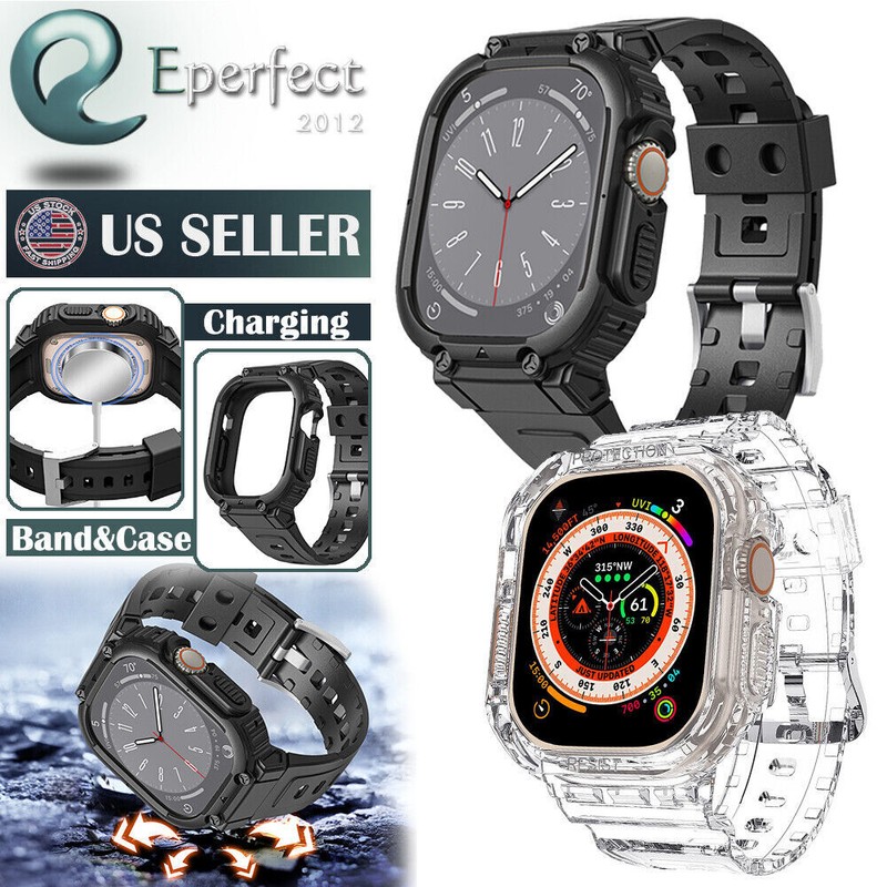 For Apple Watch Ultra 49mm Band With Bumper Case Rugged Sport Strap iWatch TPU