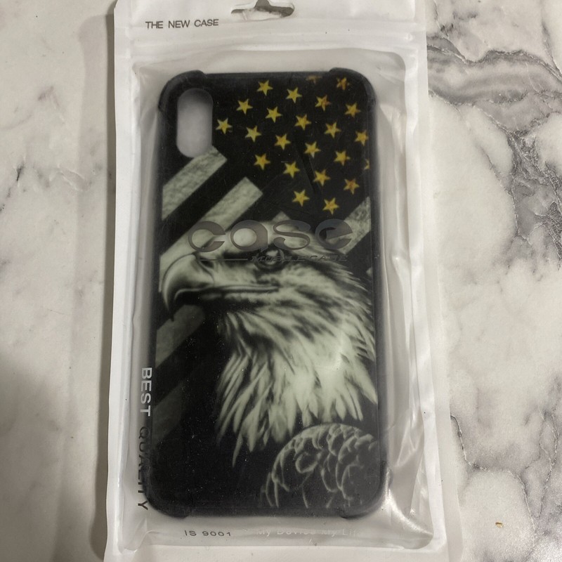 iPhone X and XS Protective Case – Black with Eagle and American Flag.