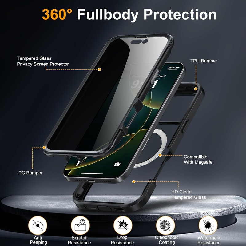 For iPhone 16 Pro Max Case MagSafe Built-in 9H Tempered Glass Screen Protector gallery