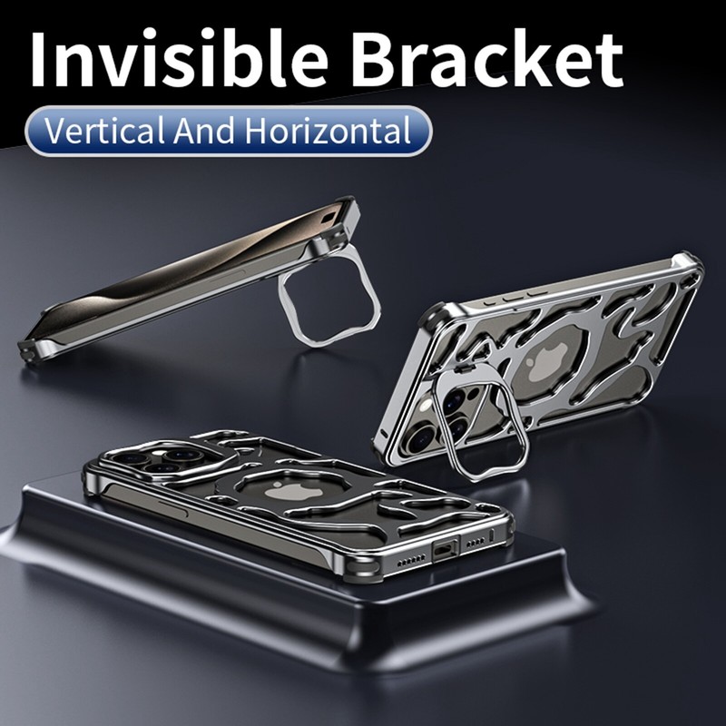 For iPhone 16/15 Pro Max 14 13 Mag Safe Magnetic Aluminum Alloy Stand Phone Case gallery