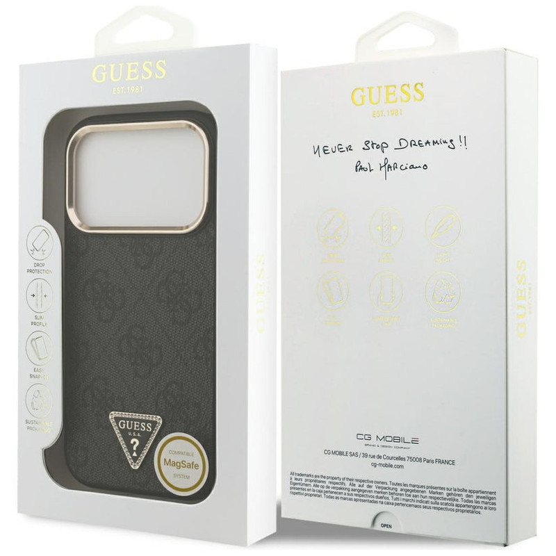 Guess 4G Triangle Logo Case with MagSafe for iPhone 17 Pro Max 6.9″ Black Gold