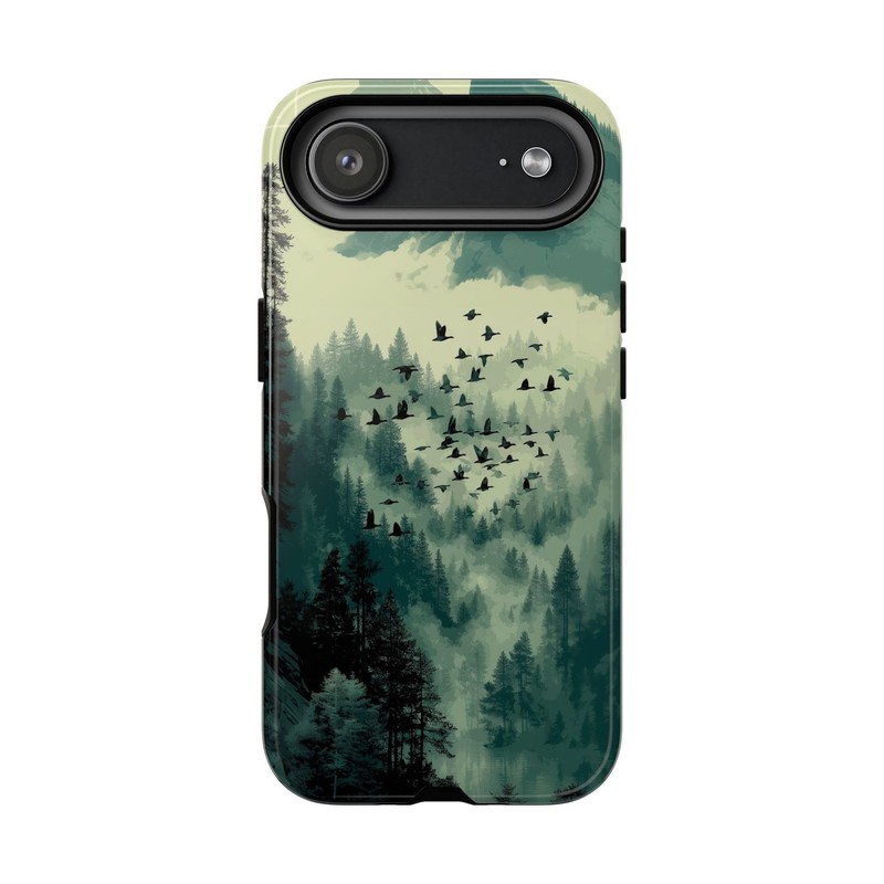 Phone Ink – Case for iPhone/Galaxy/Pixel – Mountain Forest Mist Birds Flying