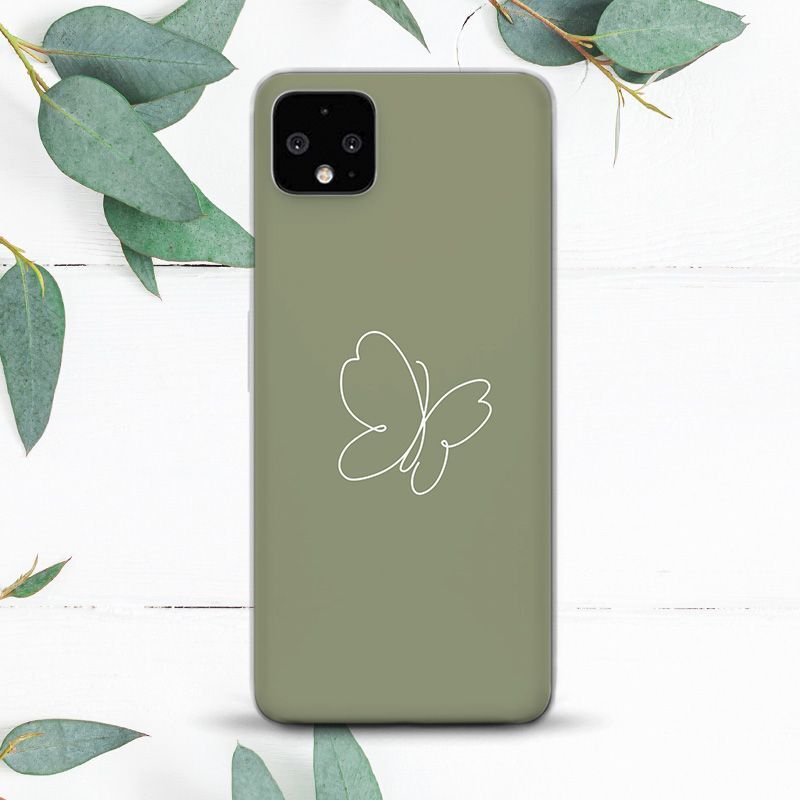 Butterfly Line Simple Sage Green Case For Google Pixel 2 3 3a 4 4a 5 6 7 8 XL