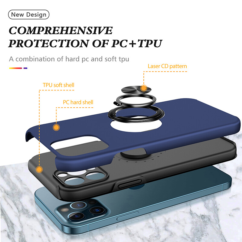 For iPhone 16 15 14 13 Pro Max 12 11 XR Ring Stand Shockproof Rubber Case Cover gallery