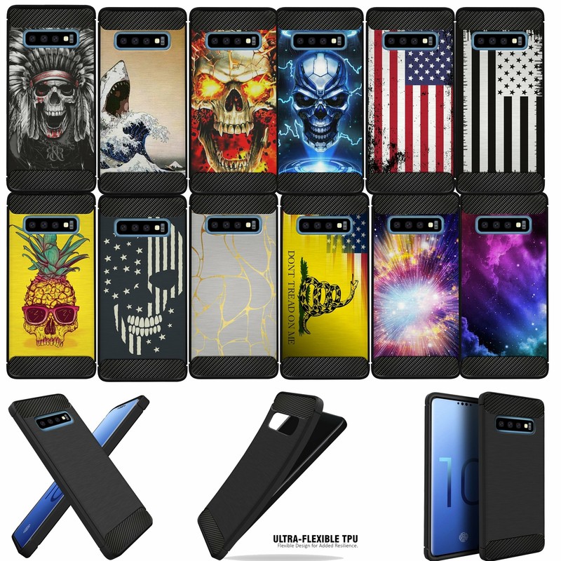 For (Galaxy S10+ / S10 Plus) Shock Case with Grip Texture Flexible Black TPU