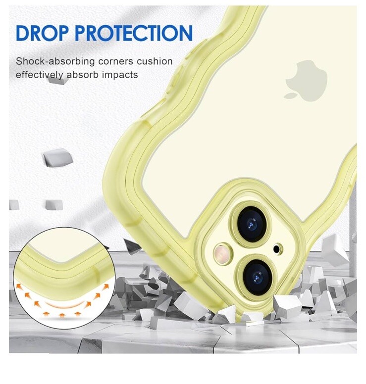 iPhone 15 Plus, Case, Wavy Edge Clear Back Design, Curly Frame Shape, (Yellow) gallery