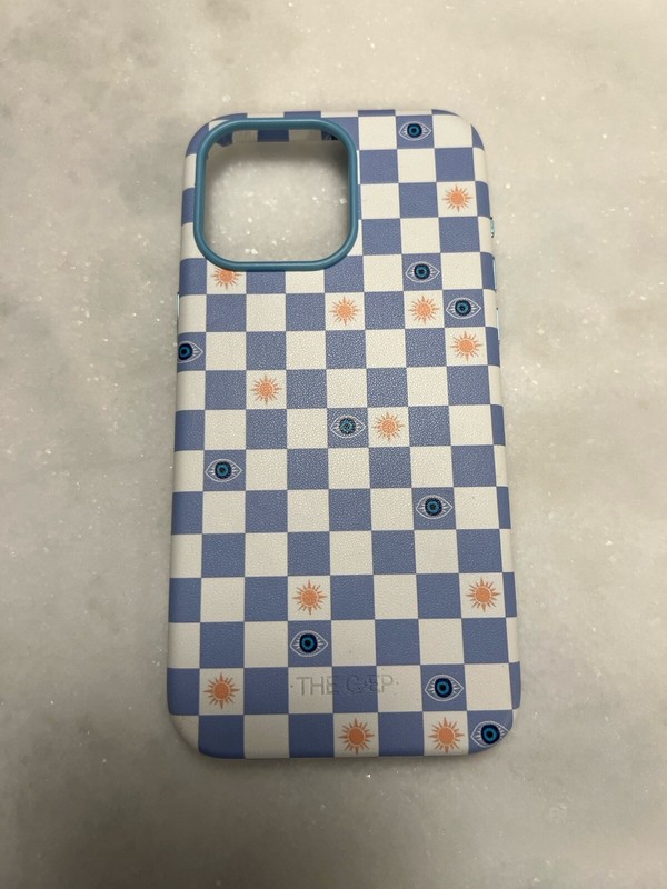 The Caep Checkerboard Eye Sun Custom Case For iPhone 15 Pro Max Blue/White