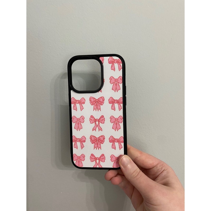 Pink Bow Pattern iPhone 14 Pro Case White Pink Coquette Ribbon Design