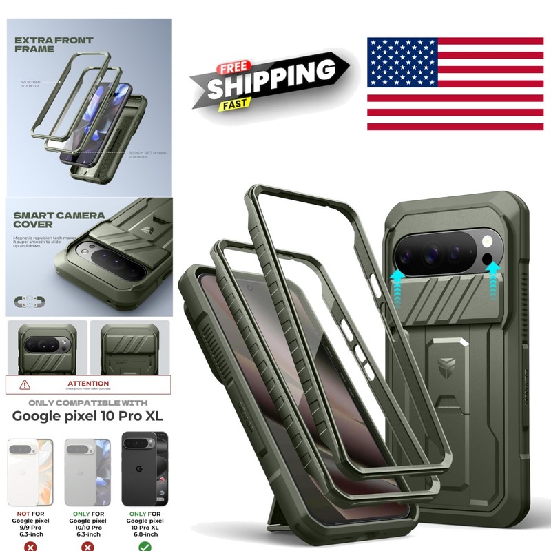 Rugged Bumper Case for Google Pixel 10 Pro XL with Dual Front Frames Army Green