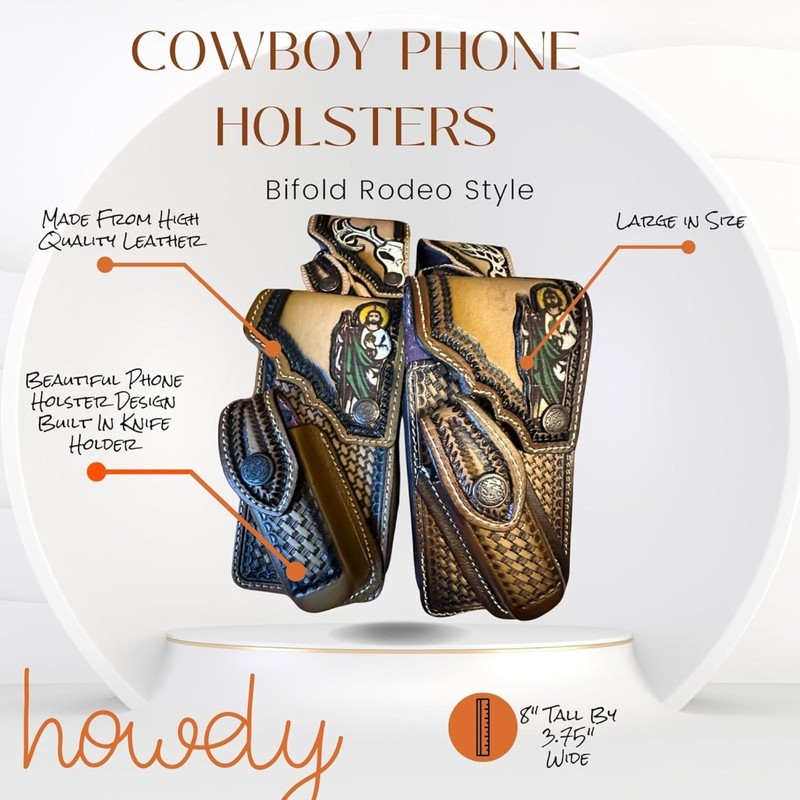 7" DEER STYLE#1 WESTERN LEATHER POUCH BELT LOOP PHONE HOLSTER CASE #EH12975 gallery
