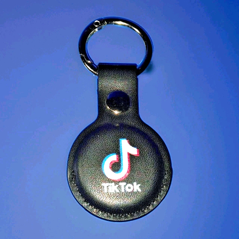 TikTok AirTag Leather Key Ring Holder Case Anti-Lost Tracker Keychain Black RARE