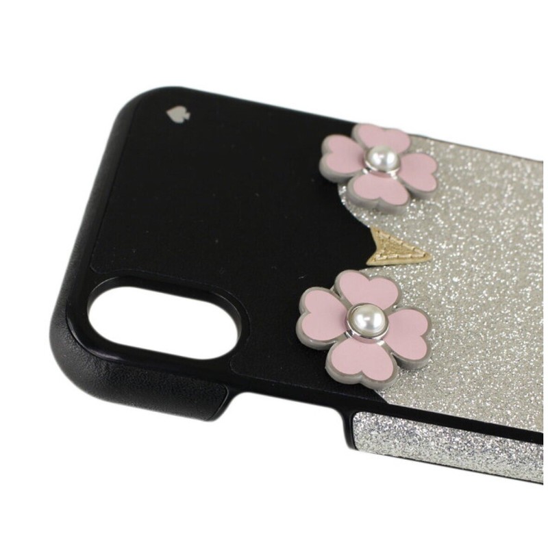 NWT Kate Spade Penguin Applique Black Silver Glitter iPhone X/XS Case gallery