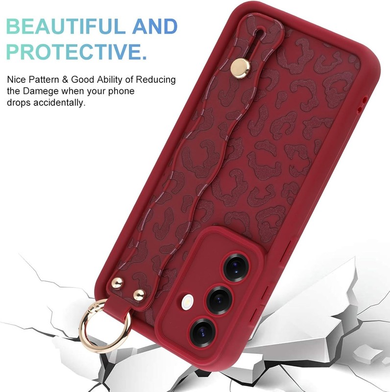 Galaxy S26 Plus Red Leopard Shockproof Case Strap Ring Protective Cover gallery