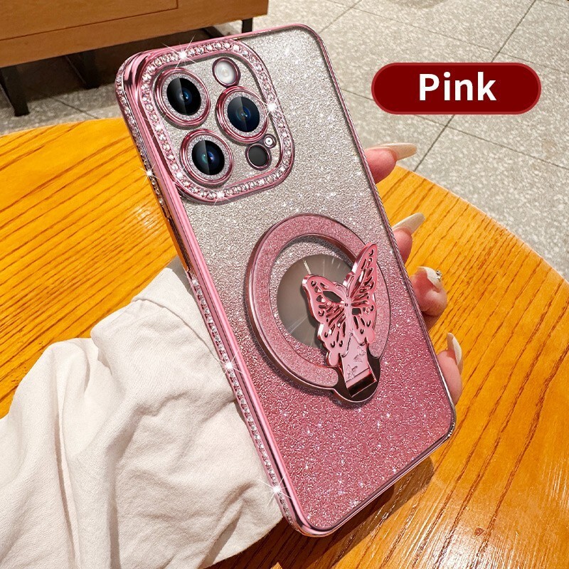 Case For Various Phone Butterfly Holder Magnetic Magsafe Diamond Stand Cover Hot