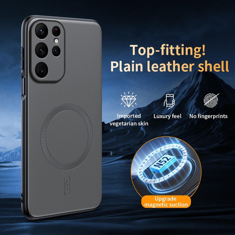 Plain Leather Magnetic Mag Safe Case For Samsung Galaxy S25 Ultra Edge S24 S23 gallery