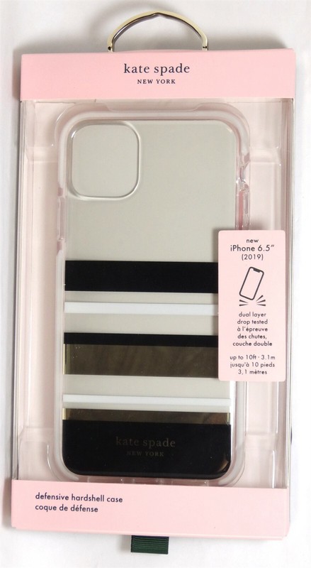 kate spade Clear Case for iPhone 11 Pro Max, Black/Clear/Cream/Stripe Gold Foil