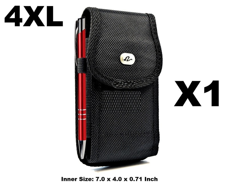 4XL Vertical Rugged Nylon Pouch with Metal Clip & Belt Loop Holster