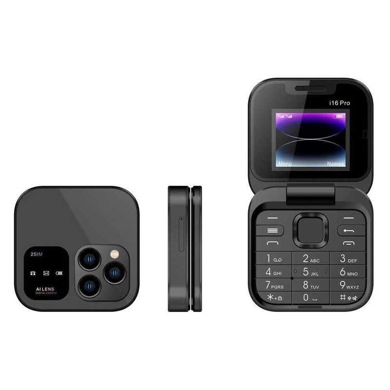 NEW i16 Pro Unlocked 2G Mini Flip Cellphone Foldable Mobile Phone Dual SIM Card gallery