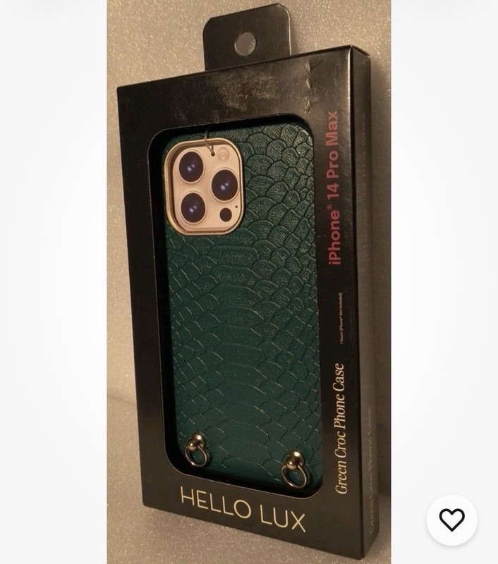 Hello Lux iPhone 14 Pro Max Green Croc Phone Case, Metallic Gold Accents