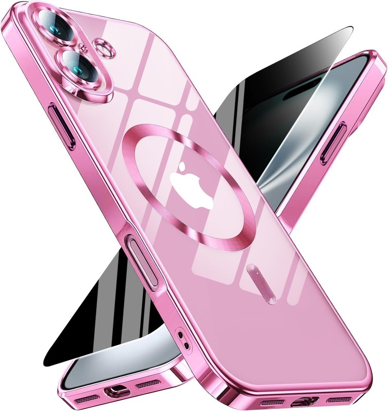 WEYNRBOX Magnetic for iPhone 16 Case with Privacy Screen 16, Hot Pink