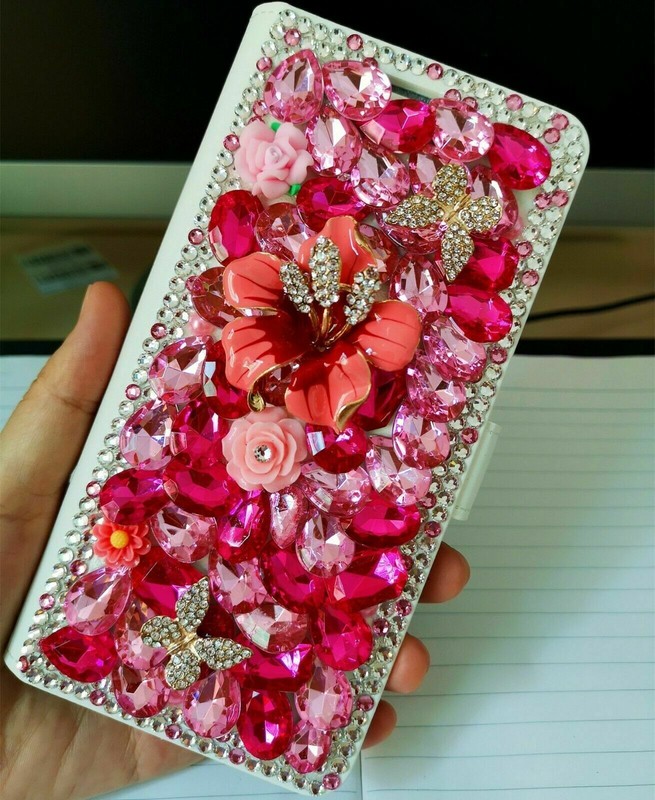 For iPhone 14 Pro Max Rhinestone PU Leather Diamond Wallet Gem Phone Case Cover