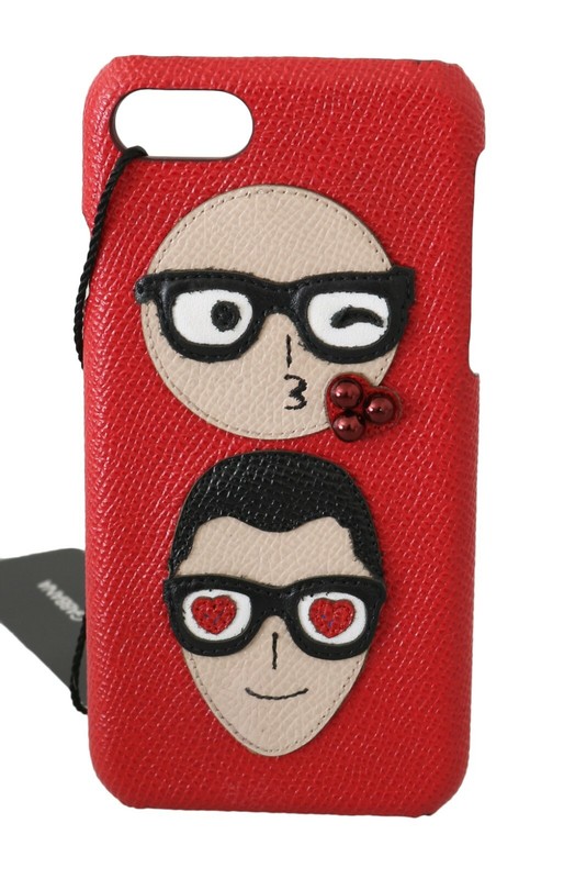 DOLCE & GABBANA Phone Case Cover Leather Red Patched iPhone 7-8 RRP $200