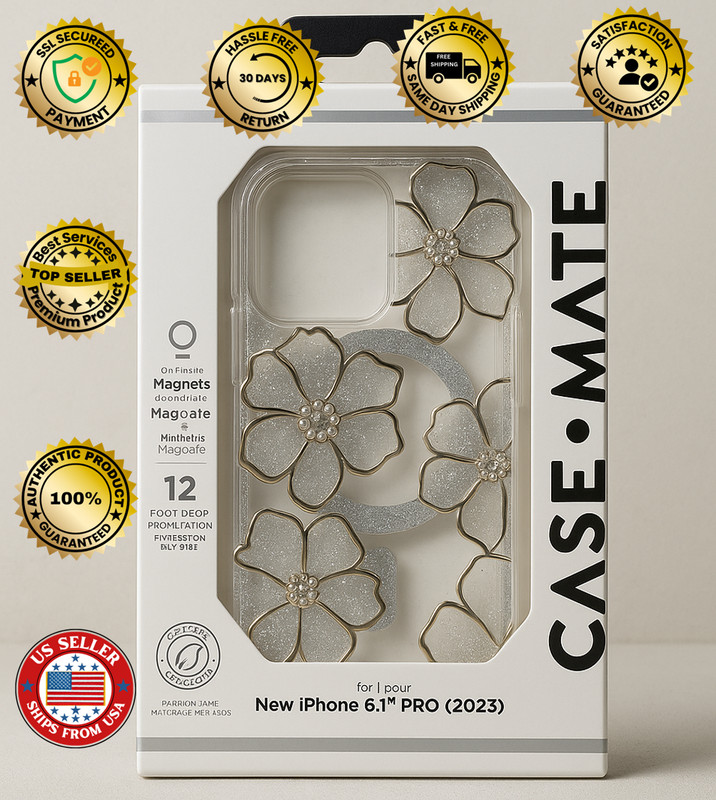 Case-Mate iPhone 15 Pro Max Case Flower Gem Glitter Clear Bling Slim Protective