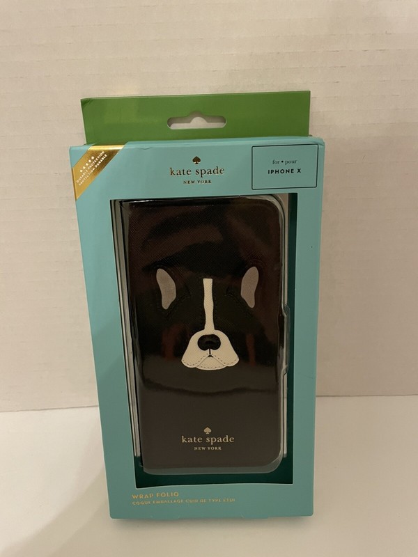 KATE SPADE ANTOINE FRENCH BULLDOG BLACK WRAP FOLIO CASE FOR I PHONE X NEW