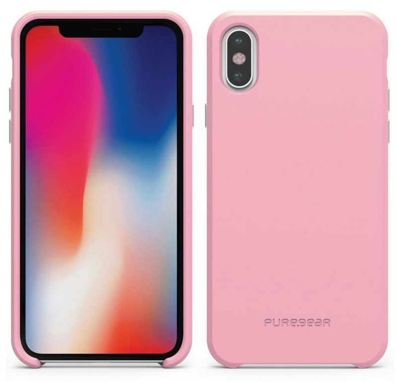 PureGear Pink SOFT-TEK Case Liquid Silicone Skin Cover for iPhone X/Xs/10/10s 10