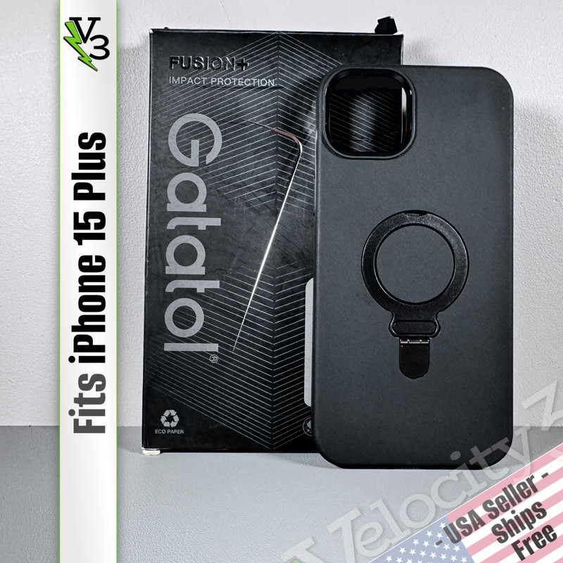 Case for iPhone 15 Plus – Black | Sleek & Slim | Magnetic O-Ring Kickstand