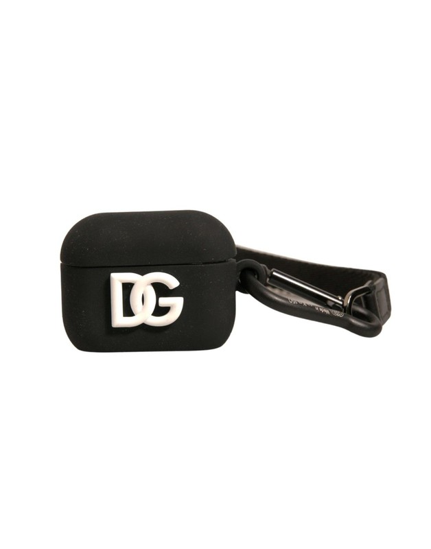 Dolce&Gabbana Unisex Black Airpods Case Silicone Solid Logo Embossed Mini Holder