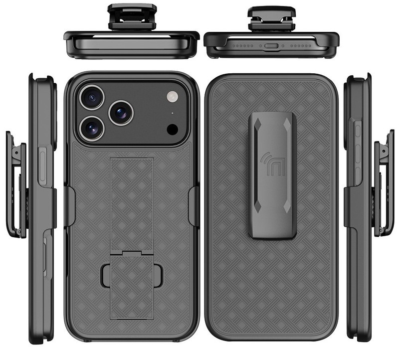 Slim Hard Case Stand and Belt Clip Holster Combo for iPhone 17 Pro Max - Black gallery