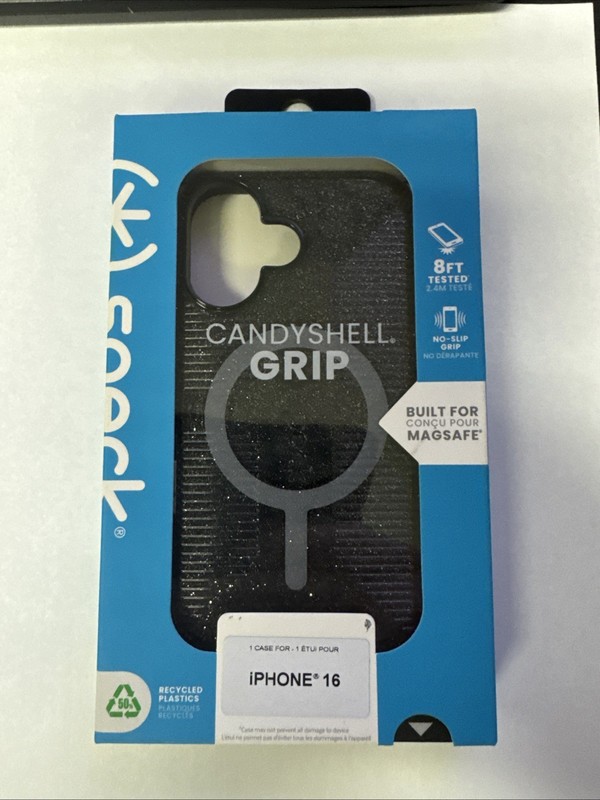 Speck 150695-3247 CandyShell Grip iPhone 16 Case – Slim MagSafe – Black