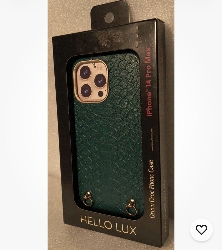 Hello Lux iPhone 14 Pro Max Green Croc Phone Case, Metallic Gold Accents gallery
