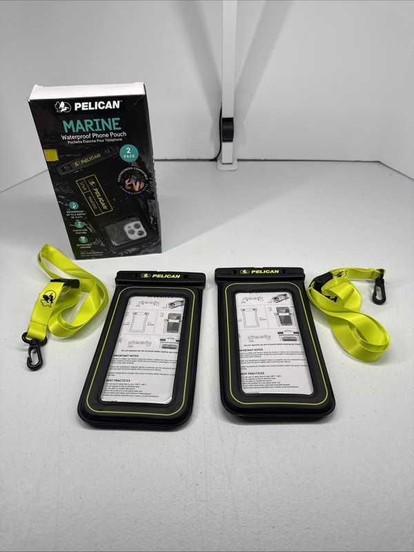 Pelican Marine 2 Pack IP68 Waterproof Phone Pouch Regular Size, Black/Yellow