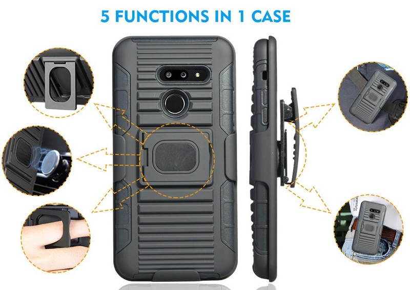 Black Rugged Ring Grip Case Cover + Belt Clip Holster for LG G8 ThinQ (LM-G820) gallery