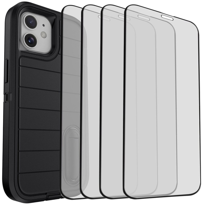 For iPhone 12/Pro Max/Pro Rugged Case Kickstand Cover / Glass Screen Protector