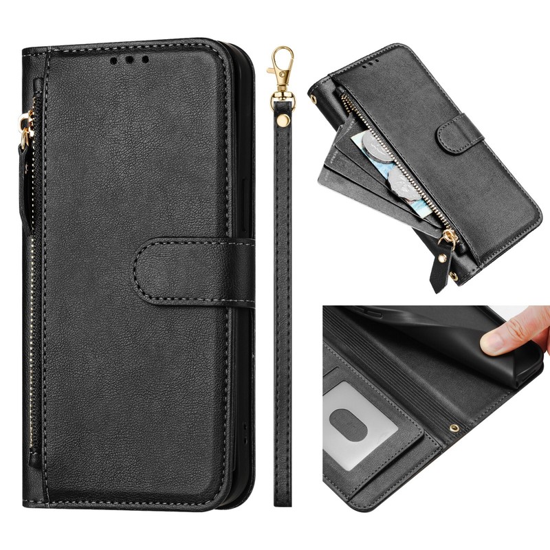 For T-Mobile Revvl 7 Pro 6 Zipper Magsafe Magnetic Leather Flip Card Wallet Case