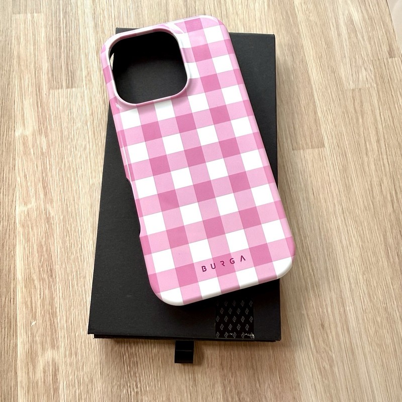 MINT Burga Cell Phone Case iPhone 16 Pro Pink Gingham Checkered Shockproof Slim