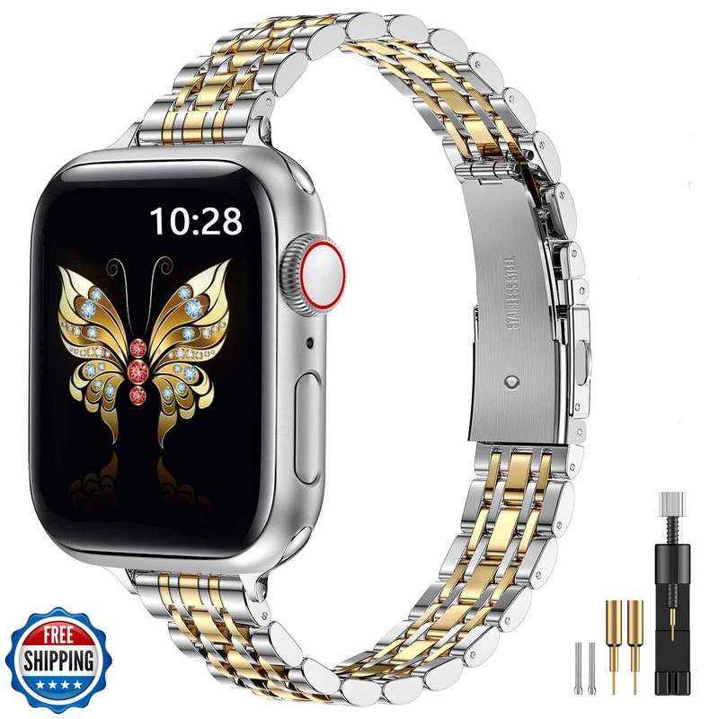 MioHHR Slim Metal Band Compatible with Apple Watch Band 42mm(Series 11 10) 41