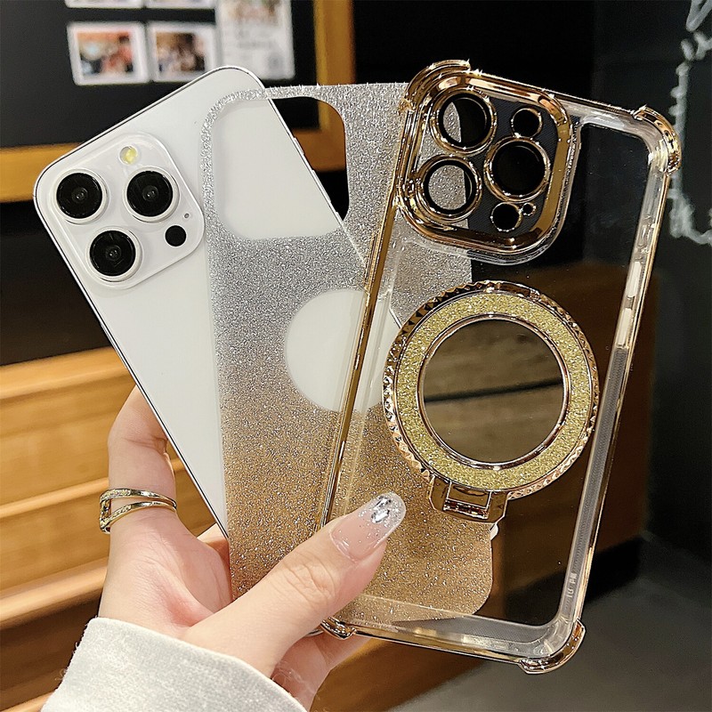 For iPhone 16 Pro Max 15 14 13 12 11 Bling Mirror Stand Mag Safe Shockproof Case gallery