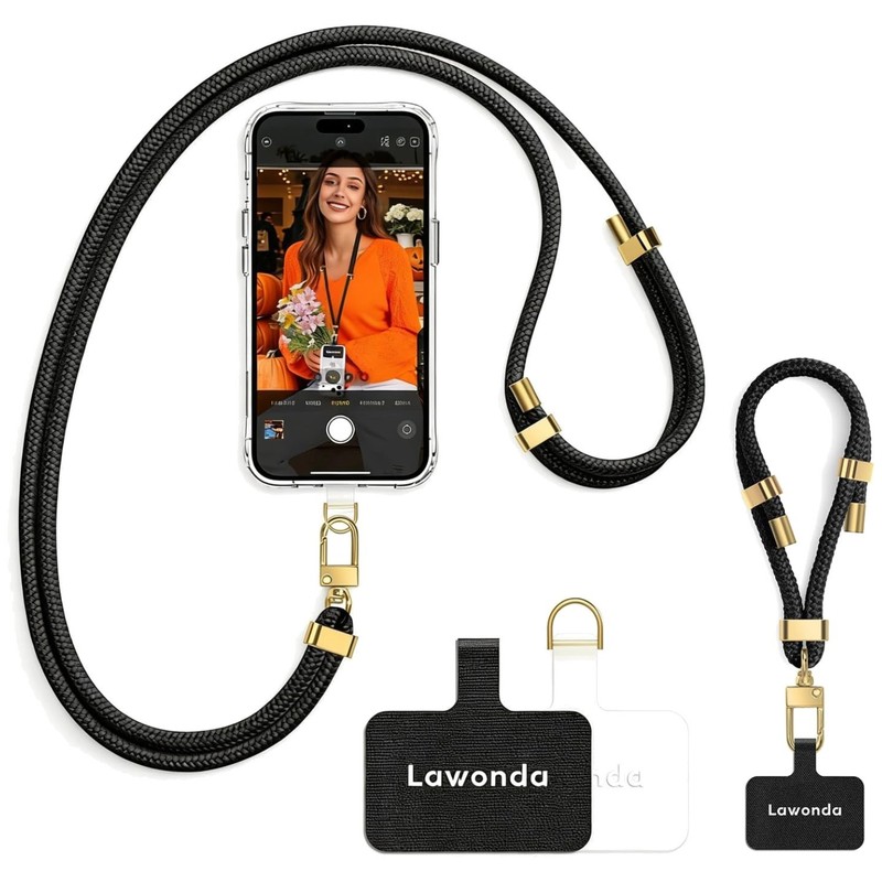 Crossbody Phone Lanyard Set – Black/Gold