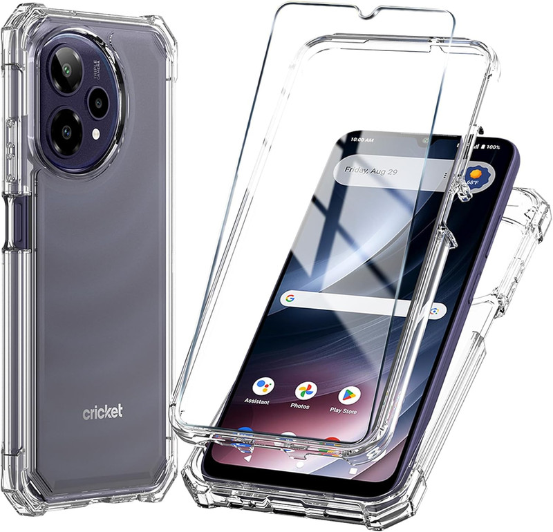 Cricket Icon Plus 2026 Case Clear Silicone Cover w Tempered Glass Screen Guard