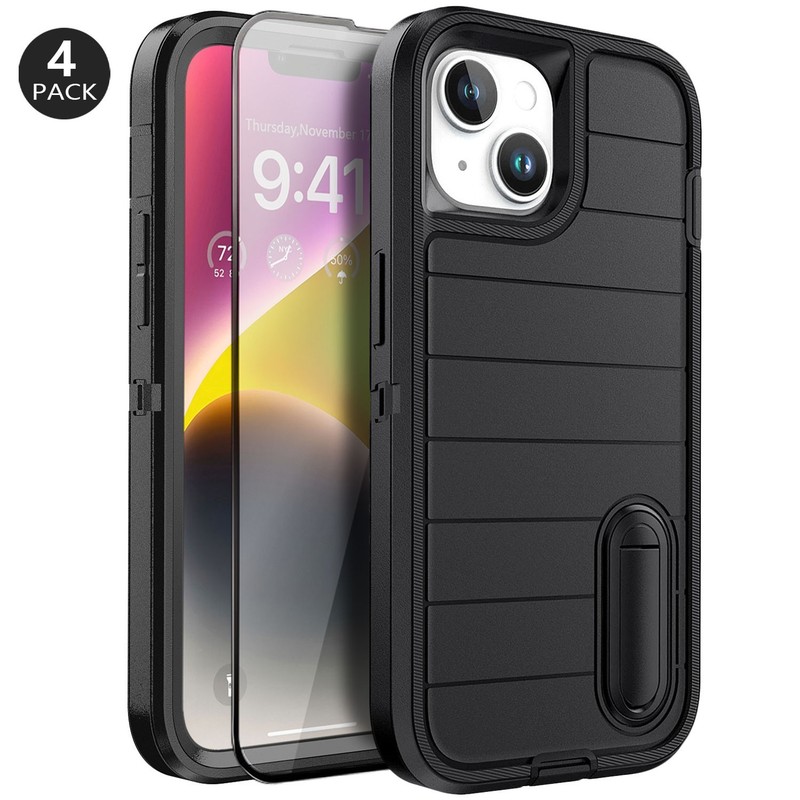 Shockproof Heavy Duty Kickstand Case For iPhone 14 Plus Cover & Screen Protector