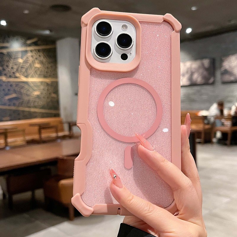 For iPhone 16 Pro Max 15 Plus 14 13 12 11 Shockproof Glitter Mag Safe Case Cover