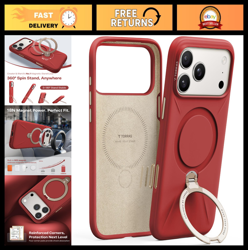 iPhone 17 Pro Case – Liquid Silicone, 360 Spin Kickstand, MagSafe Compatible, Re
